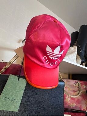 NWT Gucci x adidas pink satin baseball hat / cap